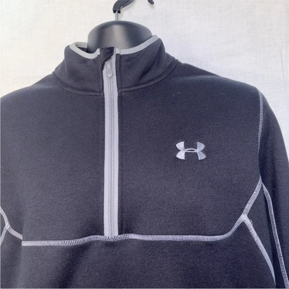 Under Armour Sweatshirt Men XL Black Gray Fleece Pull Over Sweater Quarter Zip - Picture 2 of 8